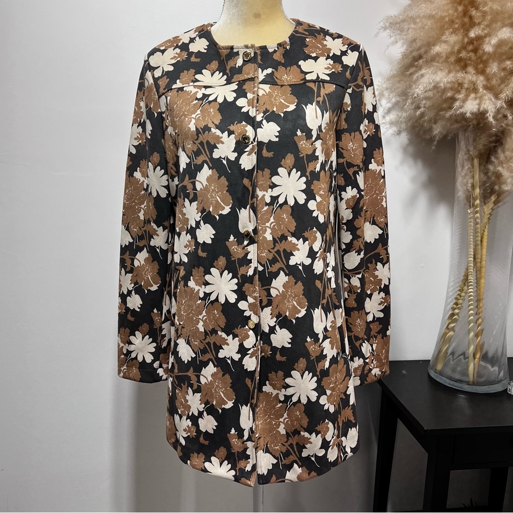 MARC NEW YORK Soft Faux Suede Flower Dress Jacket Coat Size Small Snap Button